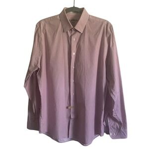 Express Mens Fitted Dress Shirt L Pink Gray Geometric Print 100% Cotton